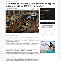 El importe de fusiones y adquisiciones en Espaa se incrementa un 257% en noviembre